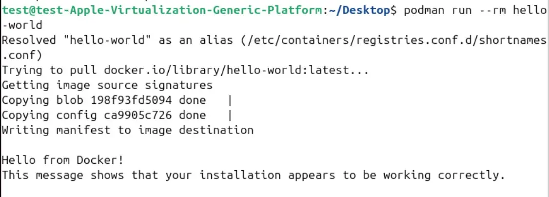 Captura de pantalla del contenedor Hello World Imagen: Captura de pantalla del contenedor Hello World