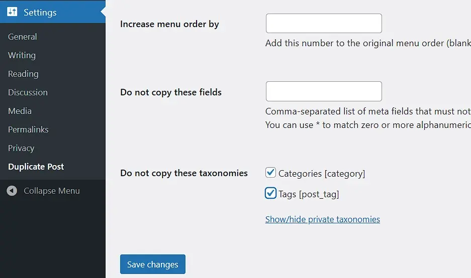 Imagen: Opciones de configuraci&oacute;n de Yoast Duplicate Post