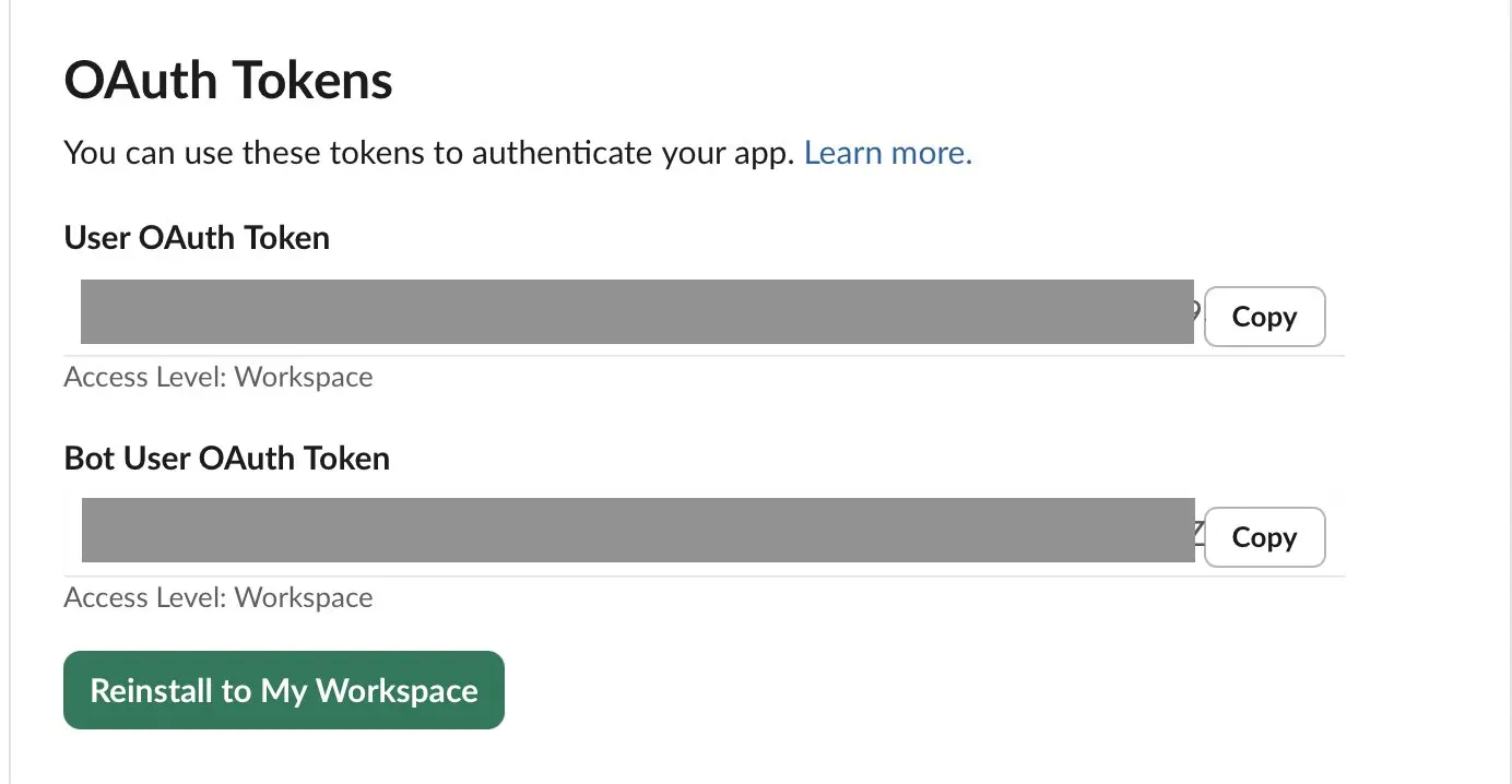 Tokens de autenticación de Slack Imagen: Tokens de autenticación de Slack