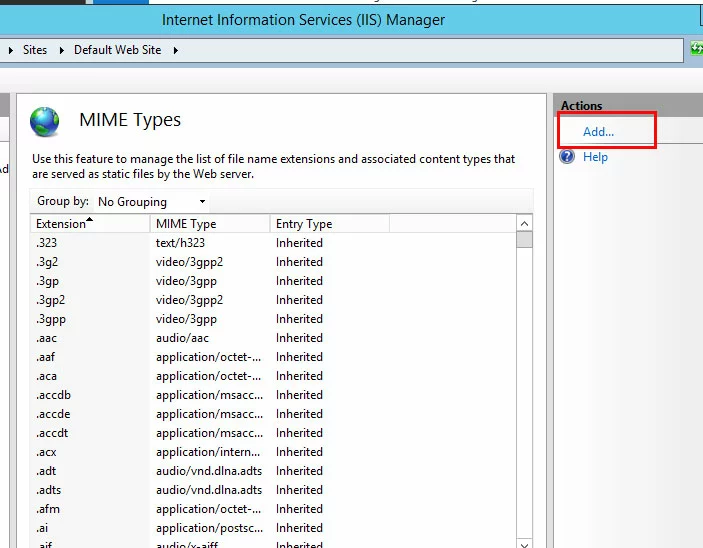 IIS Manager: añade tipos MIME IIS Manager: añade tipos MIME