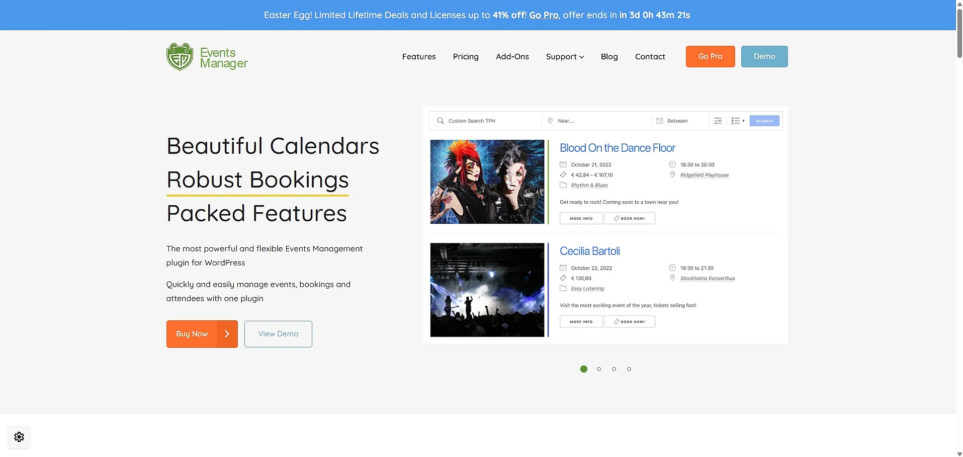 Imagen: Captura de pantalla de la página web oficial de Events Manager