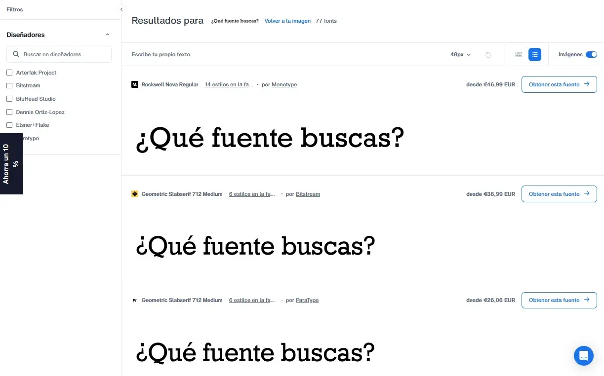 Imagen: Resultados de WhatTheFont