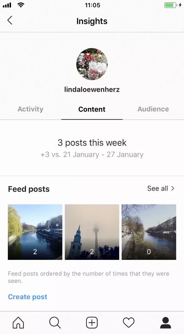 Imagen: Área de contenido de Instagram Insights