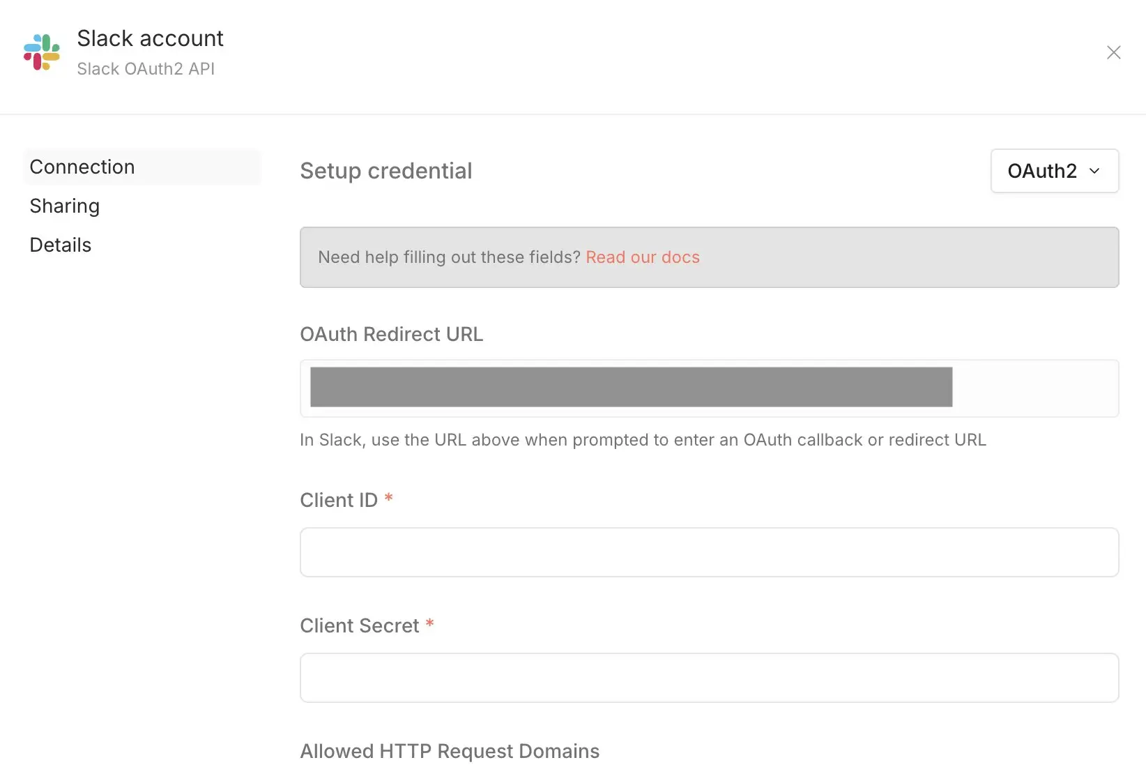 Configurar credenciales para Slack en n8n Imagen: Configurar credenciales para Slack en n8n