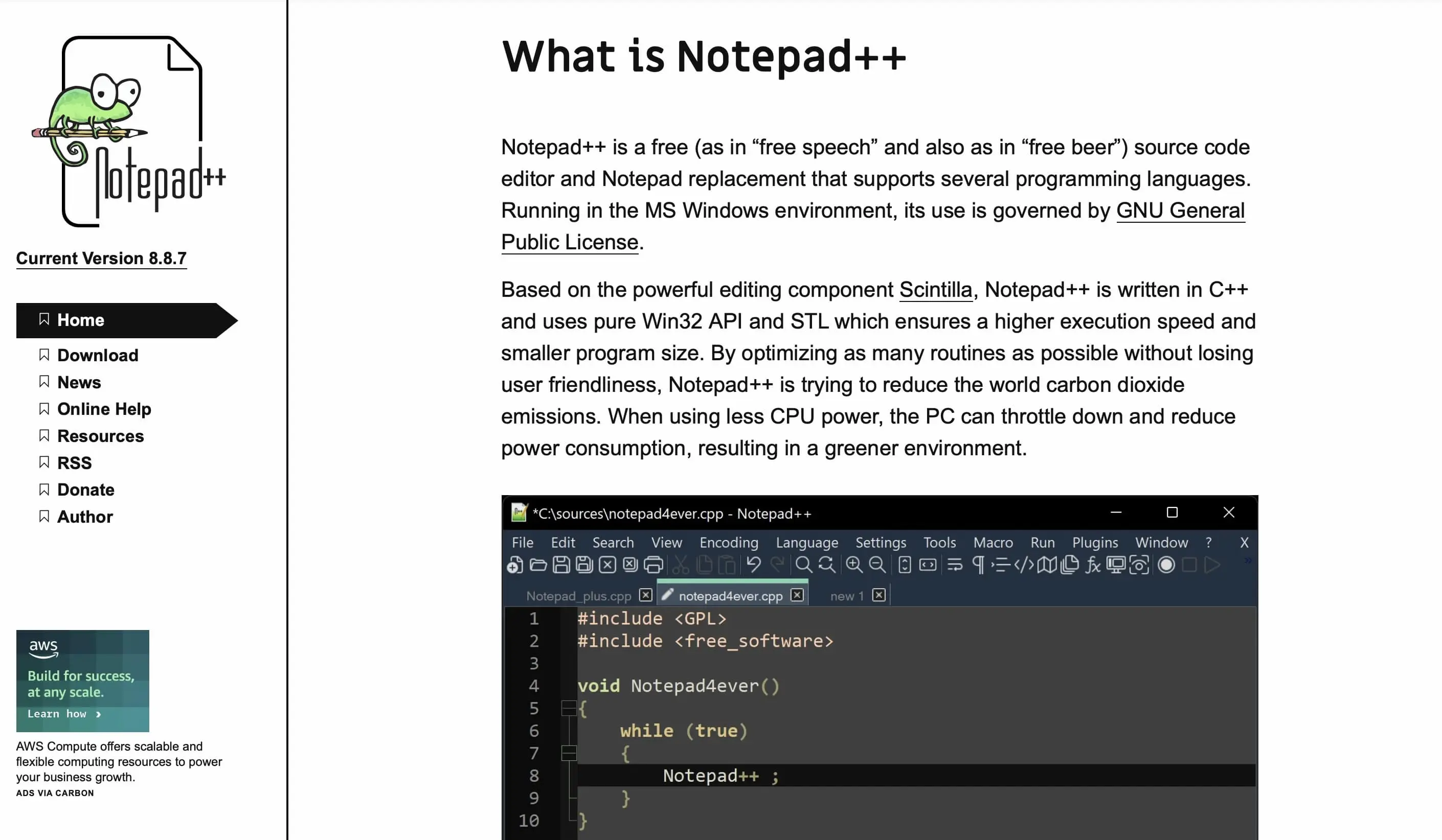 Imagen: Captura de pantalla de la p&aacute;gina de inicio de Notepad++