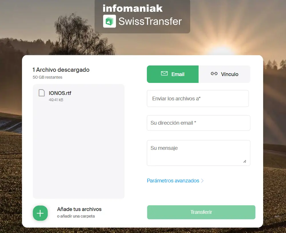 Imagen: Servicio de alojamiento de archivos Swiss Transfer