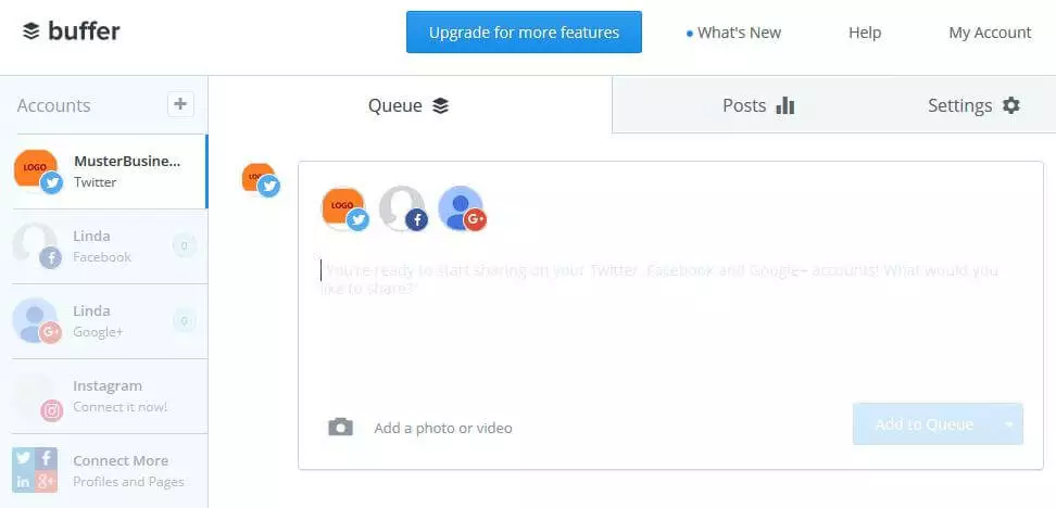 Imagen: Interfaz de usuario en Buffer