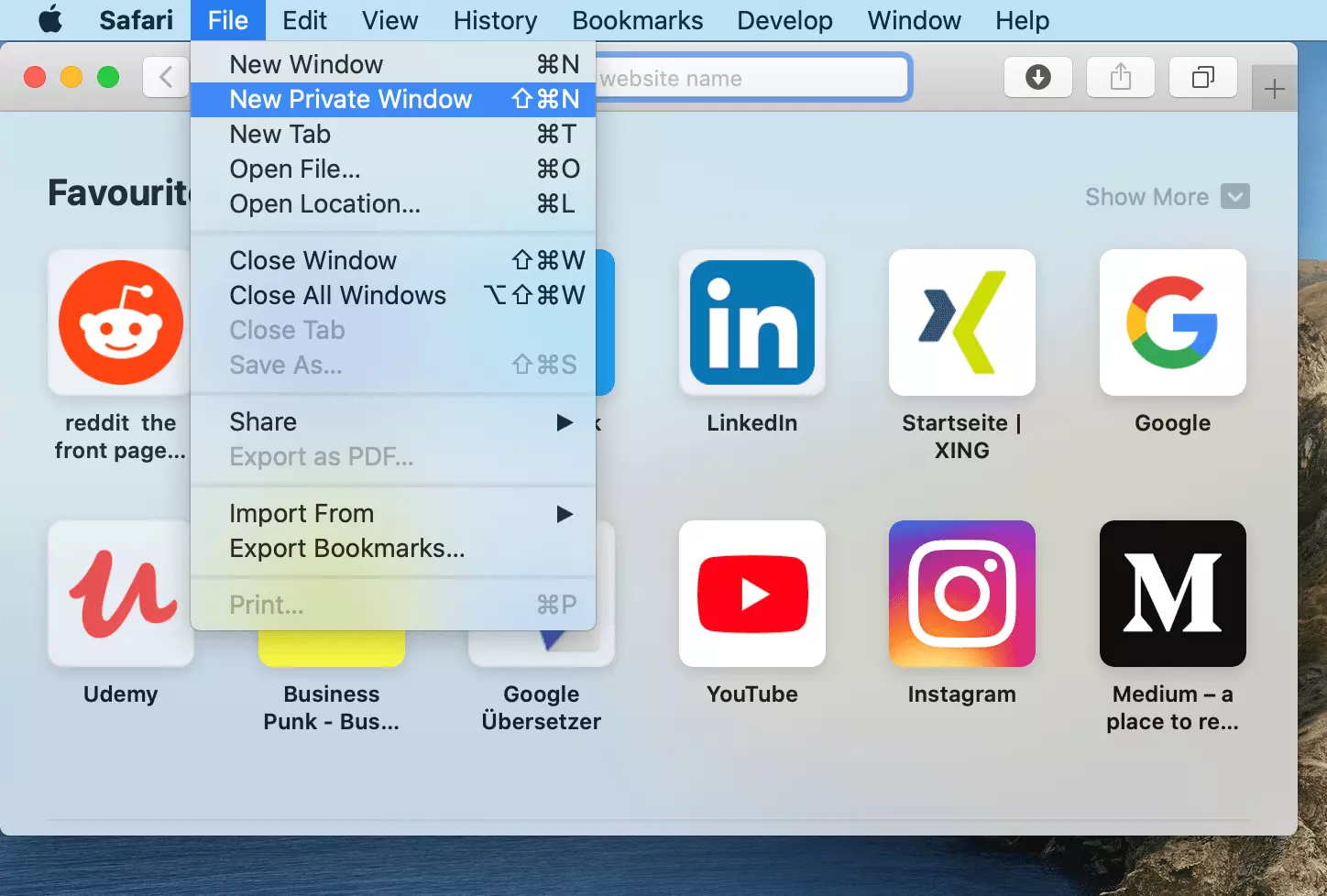 Imagen: Habilitar la navegación privada de Safari en Mac en la barra de menú