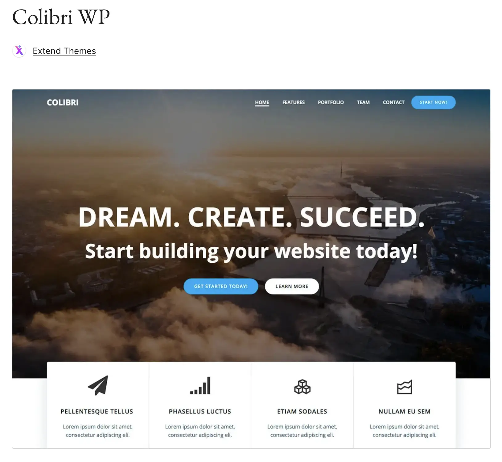 Imagen: Vista previa de la plantilla Colibri WP de WordPress en WordPress.org