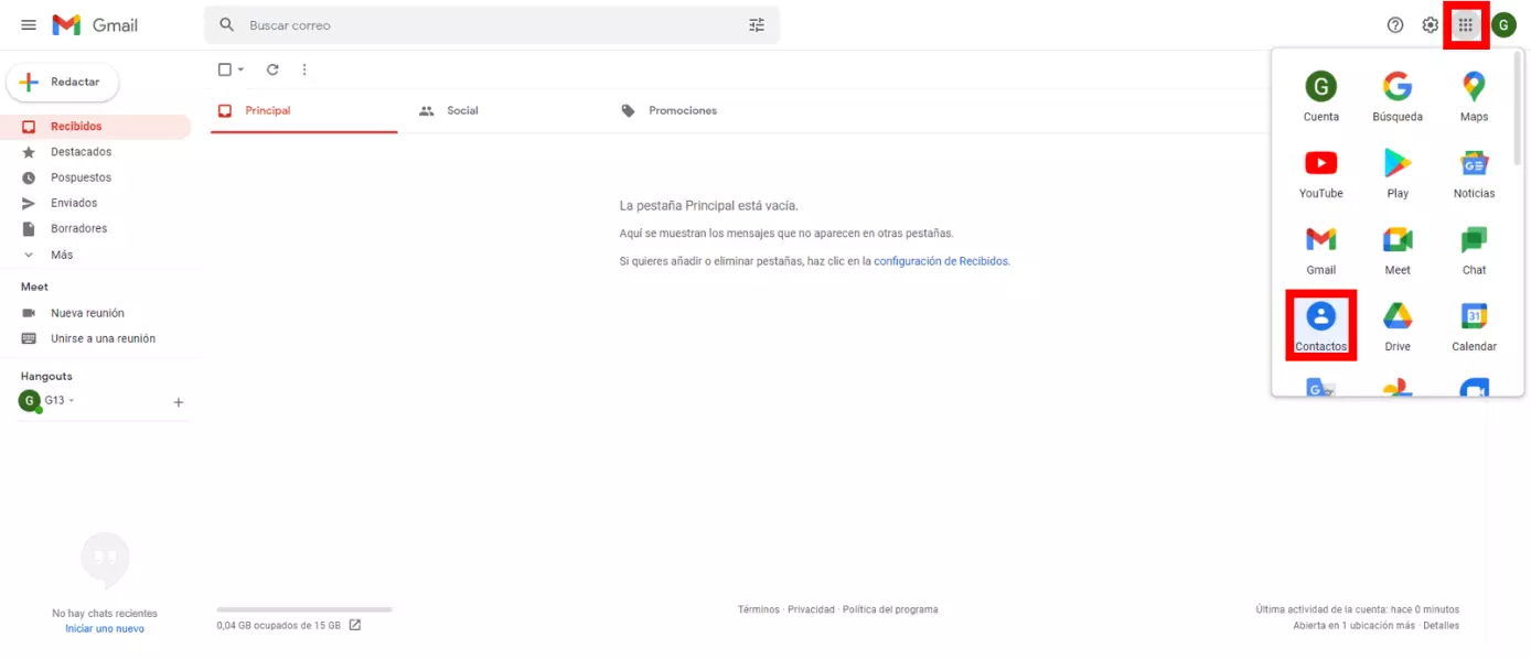 Cuenta de Google: “Contactos” en la lista de aplicaciones
