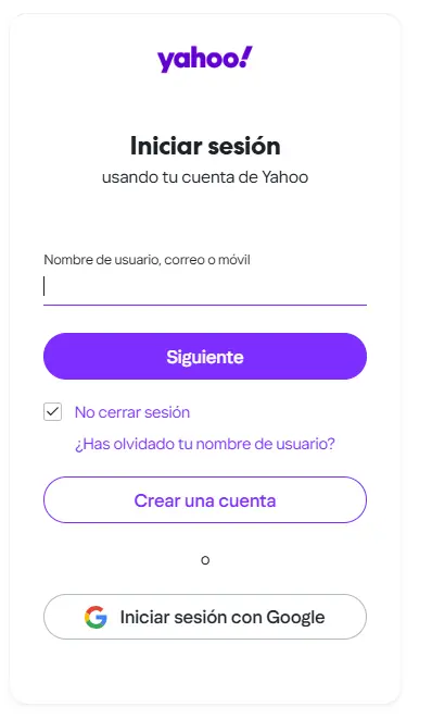 Imagen: Iniciar sesión en Yahoo