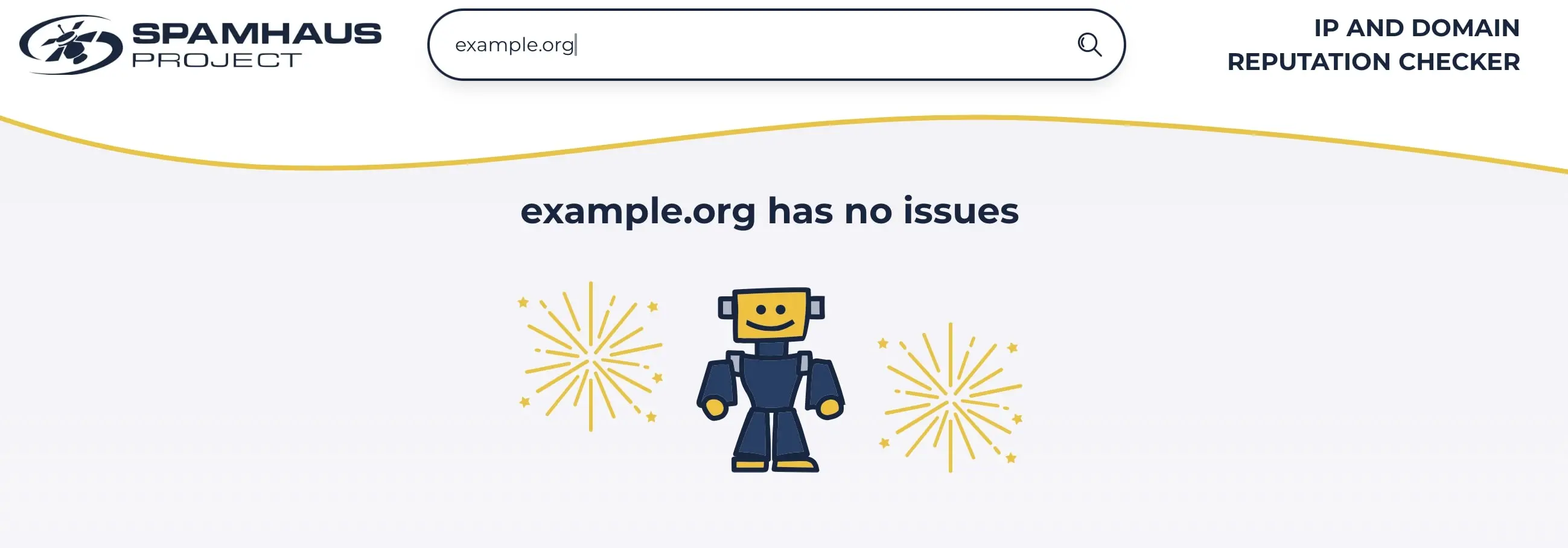 Imagen: Captura de pantalla del resultado de la comprobación de dominios en Spamhaus