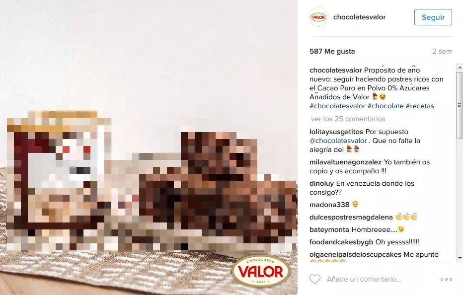 Imagen: Captura de pantalla de una entrada de Chocolates Valor en Instagram para escritorio