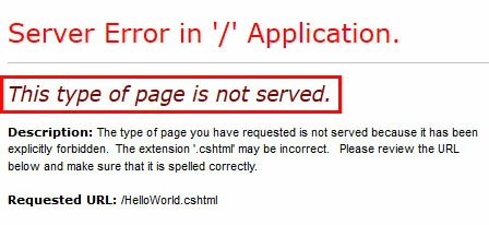 Mensaje “This type of page is not served” Mensaje “This type of page is not served”