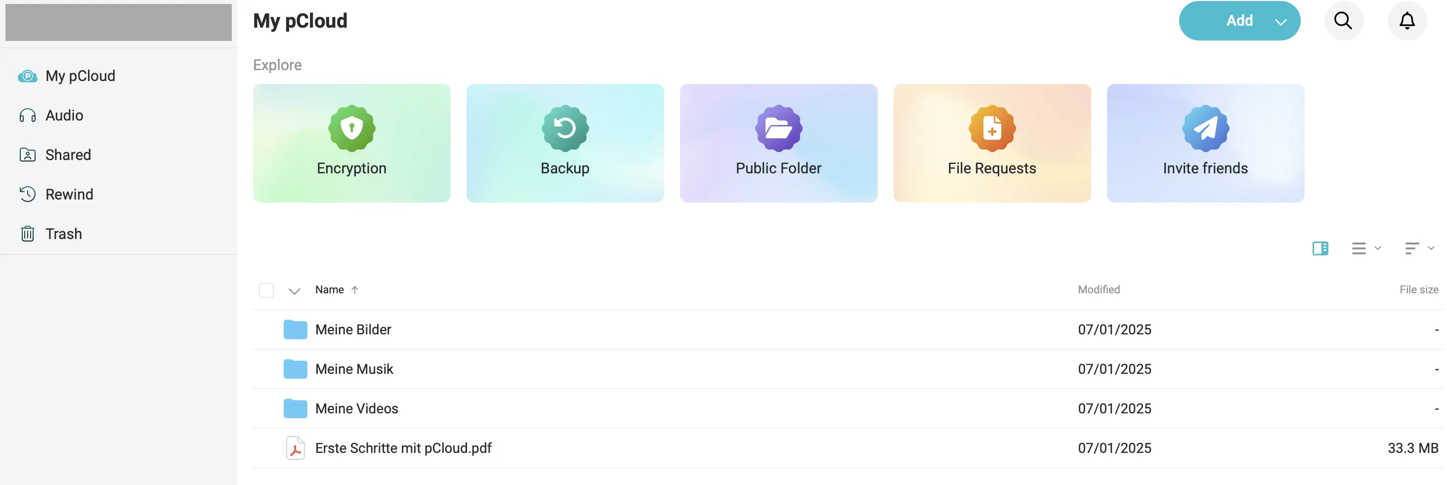 Imagen: Vista general de archivos en la aplicación web de pCloud
