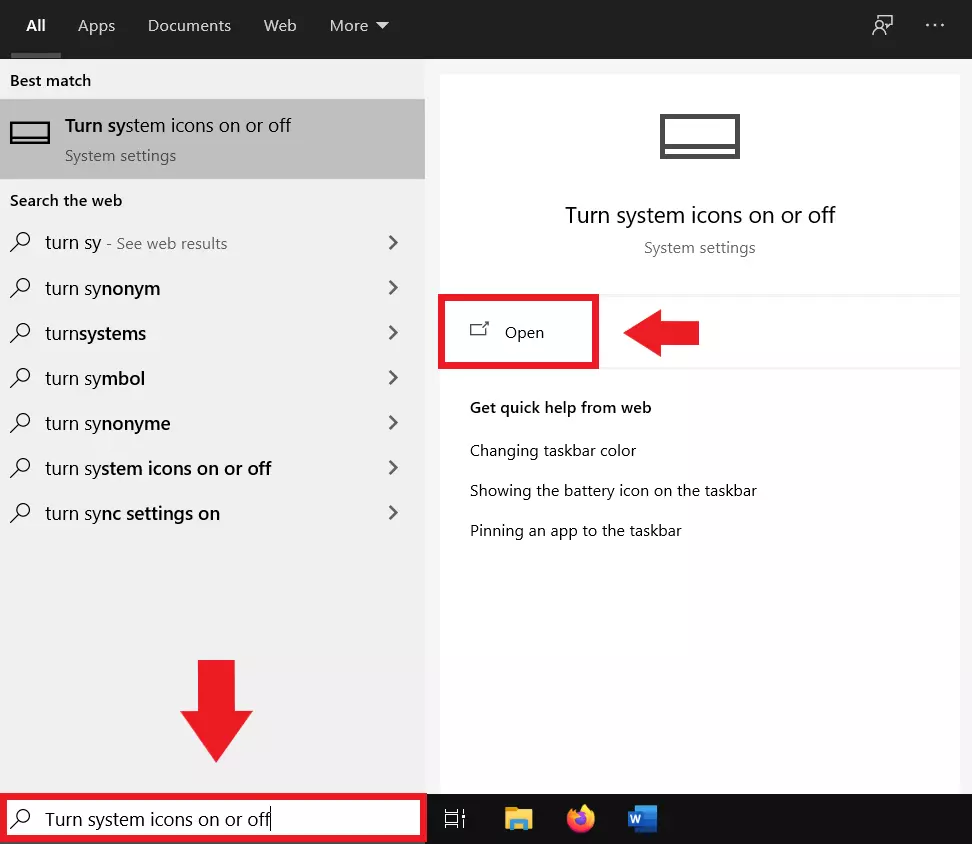 Teclea “Iconos del sistema” en la barra de búsqueda de Windows y abre el menú del Símbolo del sistema
