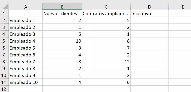 Imagen: Ejemplo de Excel: crear tabla.