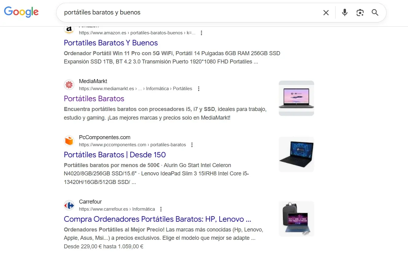Imagen: B&uacute;squeda en Google: &ldquo;port&aacute;tiles baratos y buenos&rdquo;