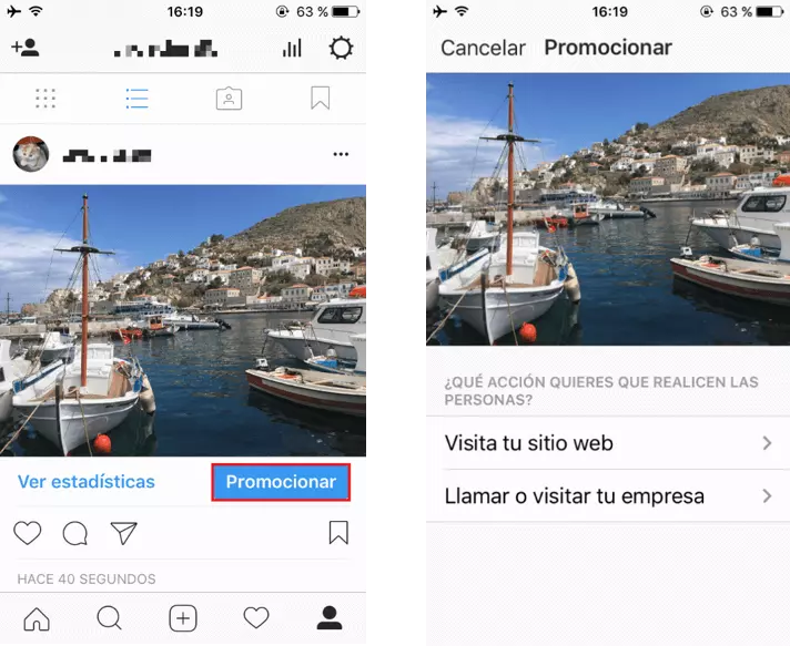 Imagen: Opción “Promocionar” en el perfil de empresa en Instagram