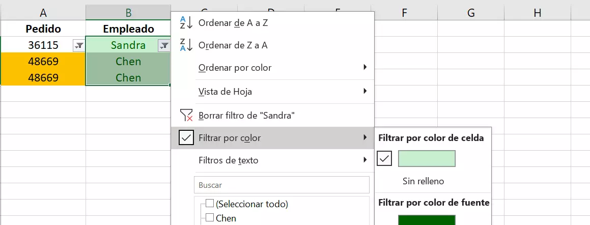 Filtrar tabla de Excel por color de celda Filtrar tabla de Excel por color de celda