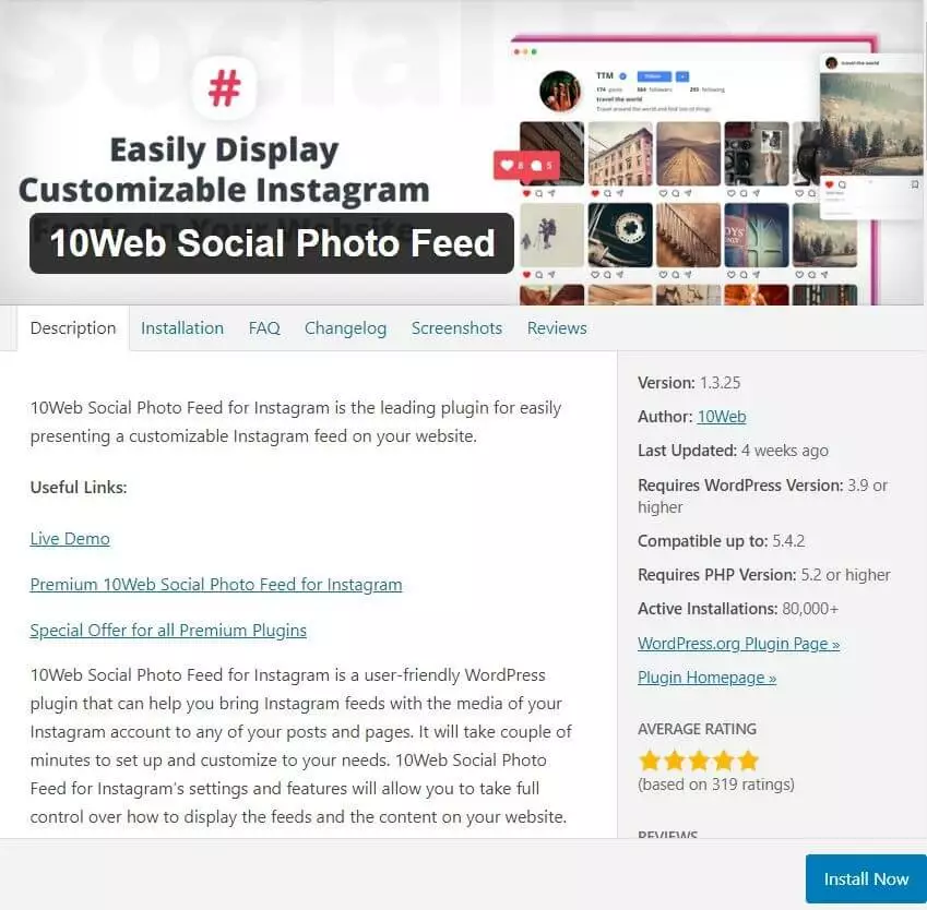 10Web Social Photo Feed el Plugin de Instagram para WordPress