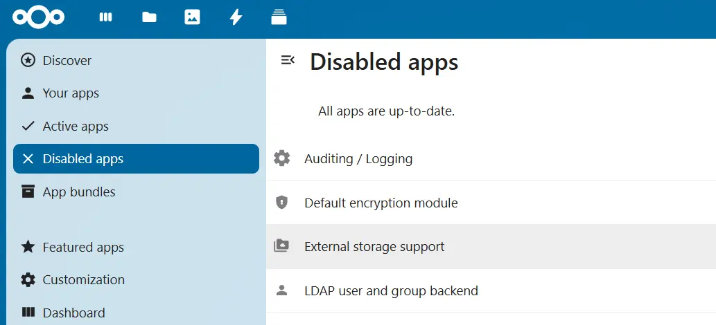 Apps de Nextcloud: External Storage Support Imagen: Apps de Nextcloud: External Storage Support
