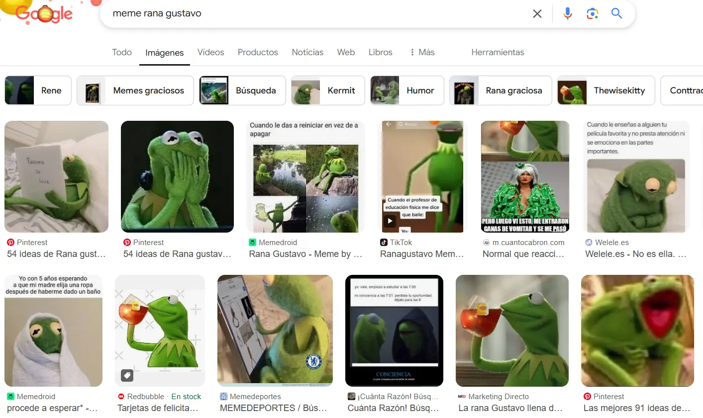 Captura de pantalla de una búsqueda en Google de “meme rana Gustavo” Imagen: Captura de pantalla de una búsqueda en Google de “meme rana Gustavo”