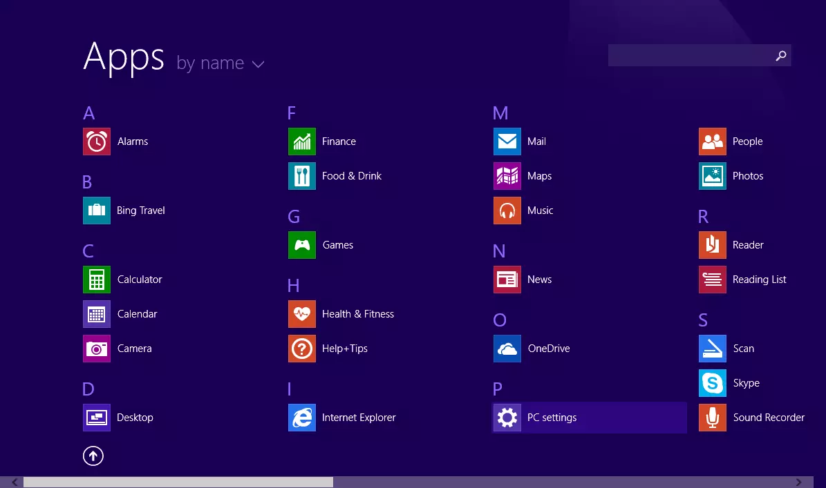 Imagen: Menú de aplicaciones en Windows 8