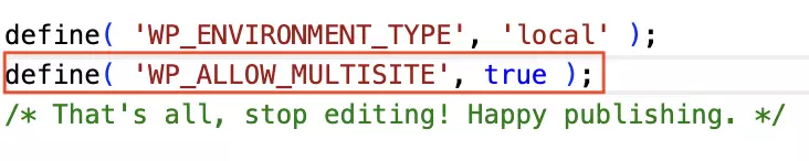 Archivo wp-config.php con la línea de código añadida Imagen: Archivo wp-config.php con la línea de código añadida