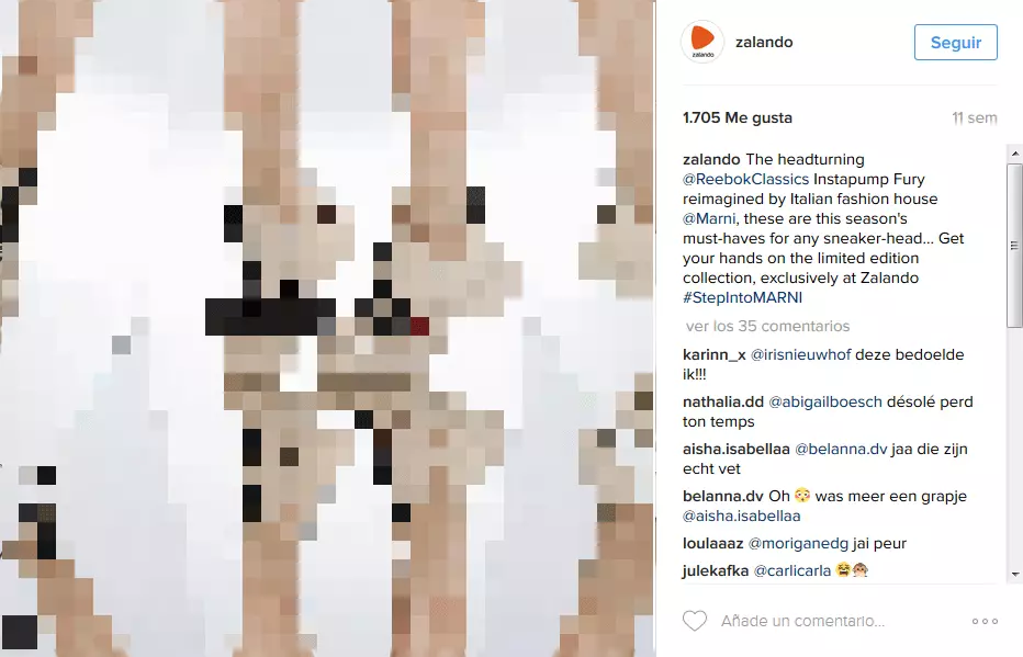 Imagen: Captura de pantalla de una entrada de Zalando en la versión de Instagram para escritorio