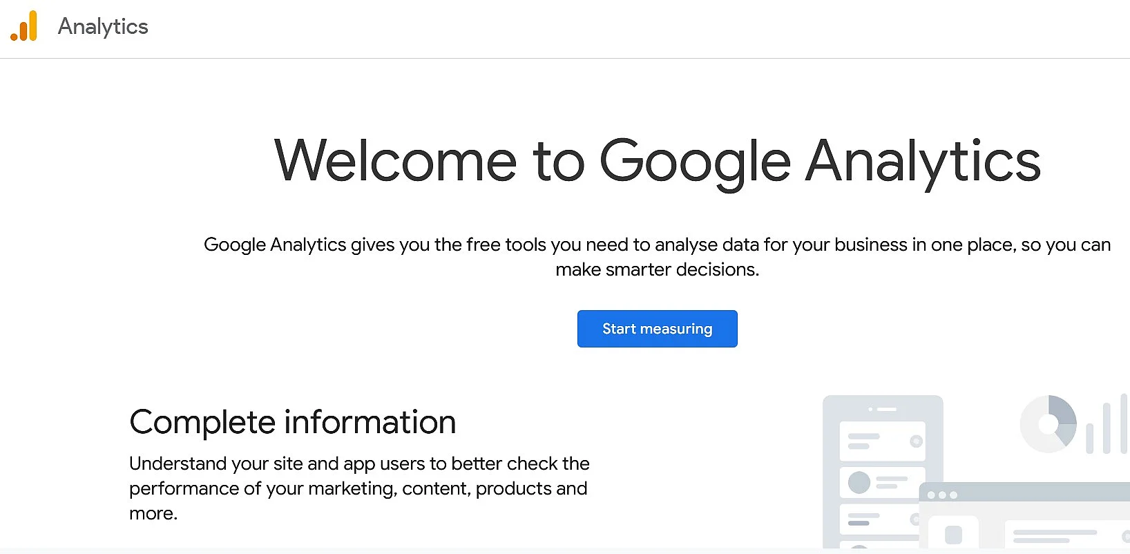 Página informativa de Google Analytics Imagen: Página informativa de Google Analytics