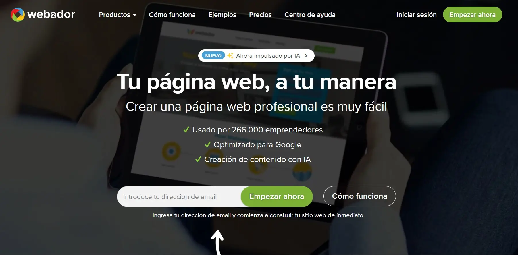 Página de inicio del creador de página web Webador Imagen: Página de inicio del creador de página web Webador