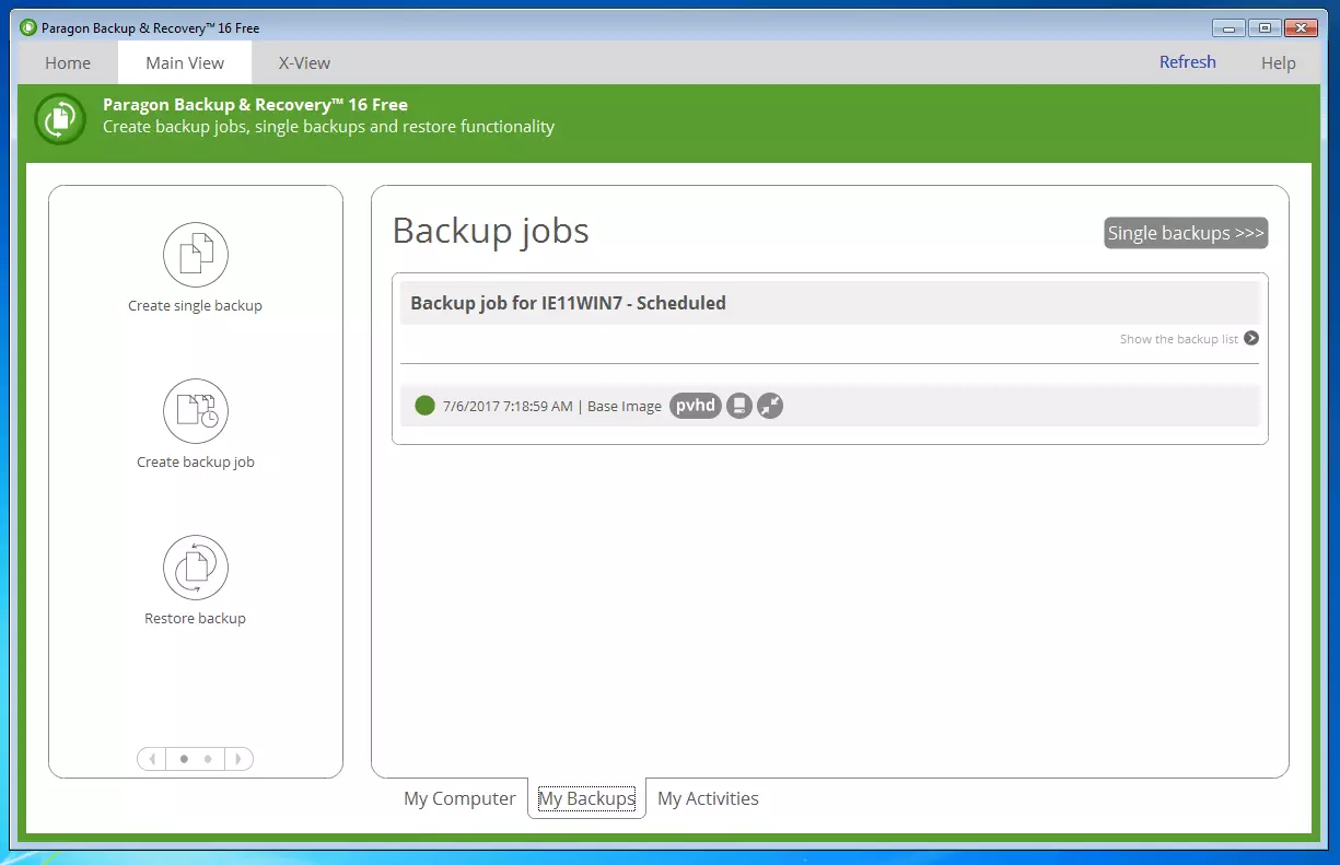 Imagen: Paragon Backup & Recovery 16 Free: vista general de todos los backups jobs
