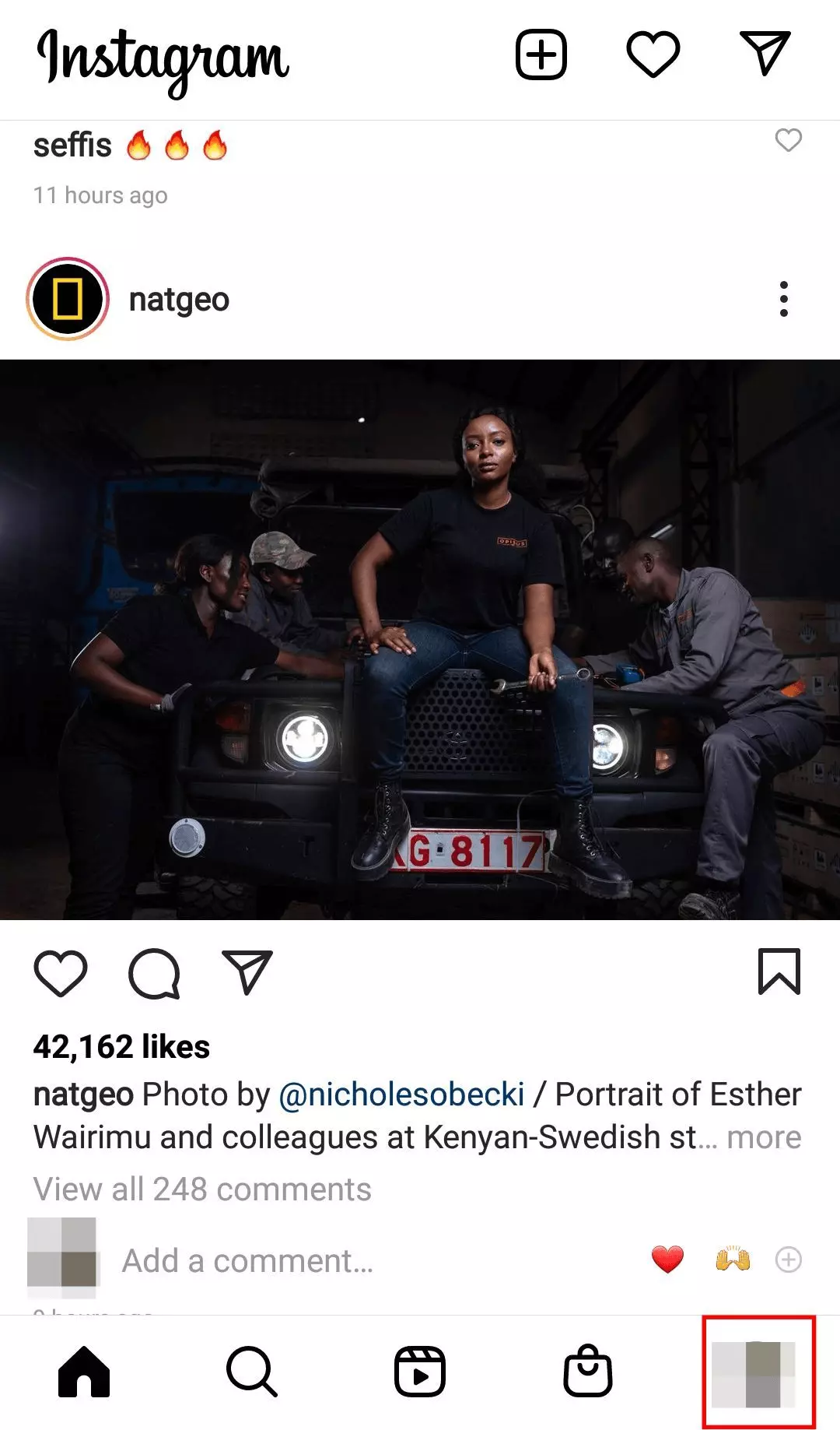 Imagen: Aplicación de Instagram con el icono de perfil en la parte inferior derecha