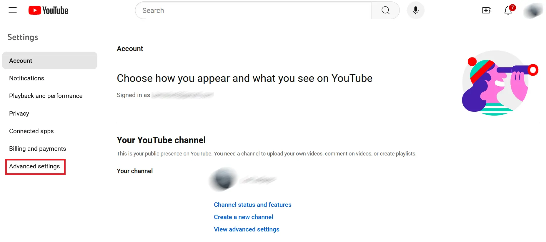 Imagen: Ajustes avanzados en el menú de YouTube