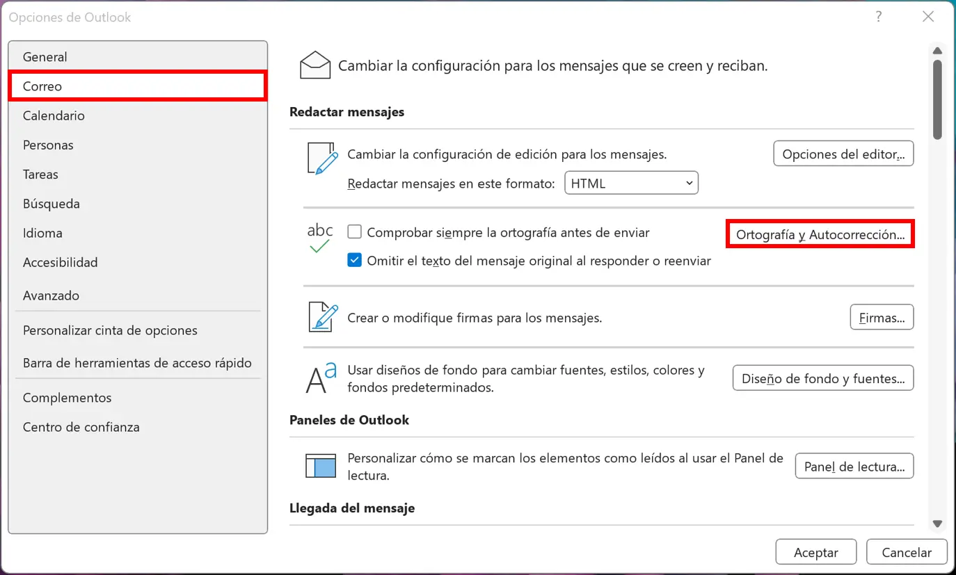 Categoría de correo en las opciones de Outlook Imagen: Categoría de correo en las opciones de Outlook
