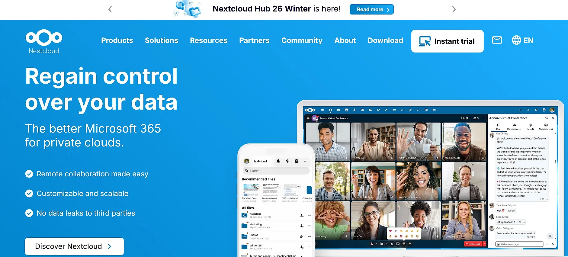 Página de inicio de Nextcloud Imagen: Página de inicio de Nextcloud