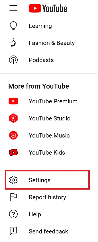Imagen: Ajustes en el menú de YouTube