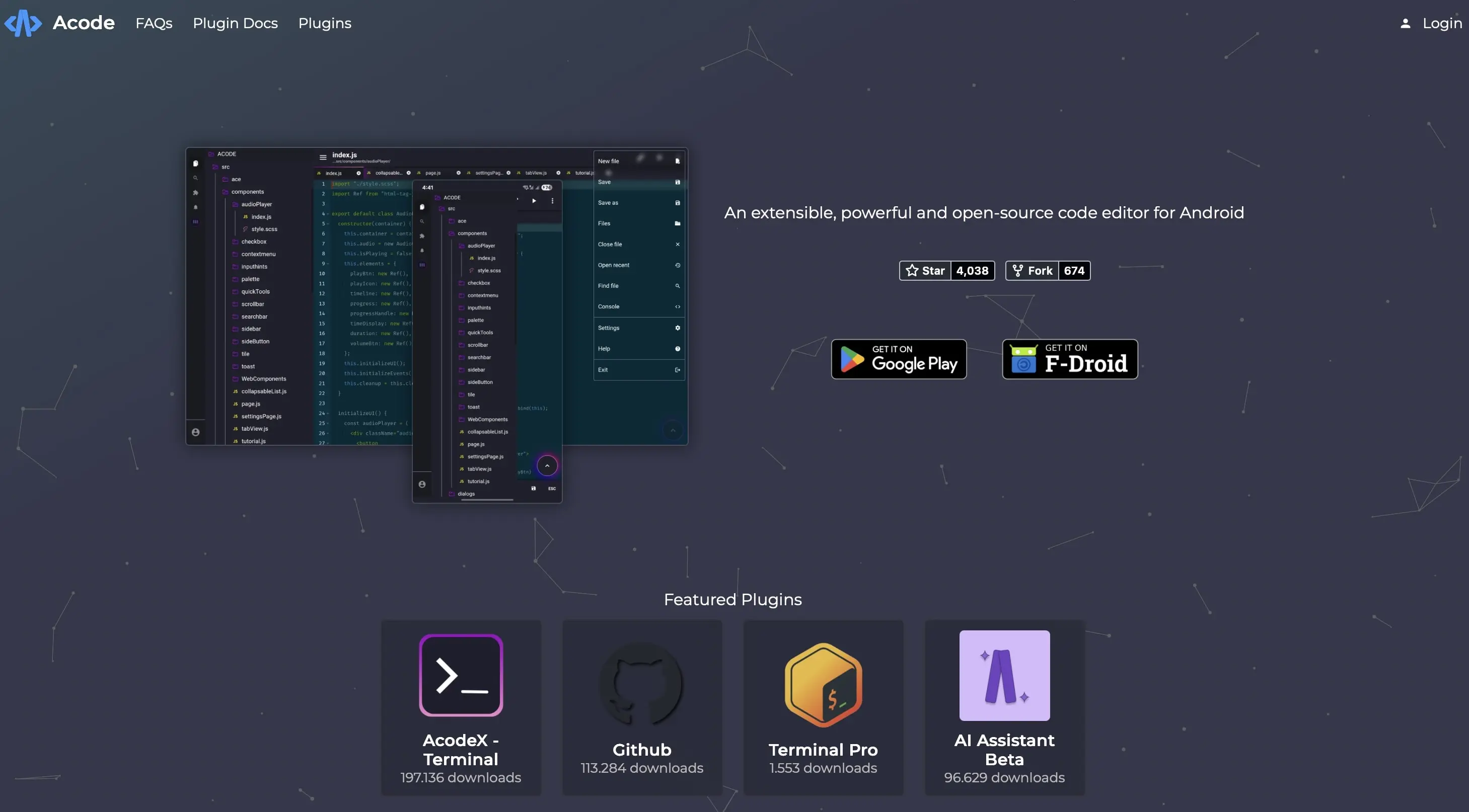 Imagen: Captura de pantalla de la p&aacute;gina de inicio de Acode