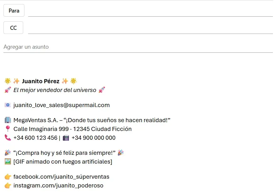 Imagen: Firma de correo electr&oacute;nico profesional: ejemplo de dise&ntilde;o recargado