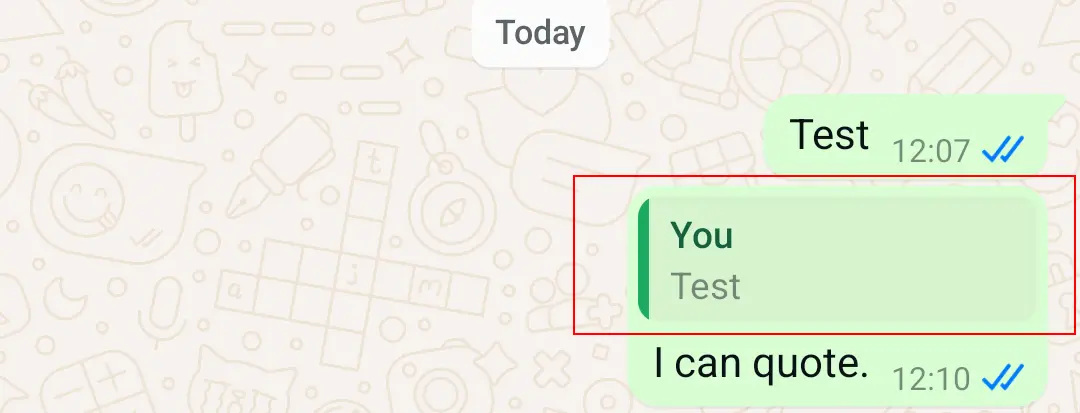 Captura de pantalla en Android de un chat de WhatsApp con un mensaje que incluye un texto citado Imagen: Captura de pantalla en Android de un chat de WhatsApp con un mensaje que incluye un texto citado