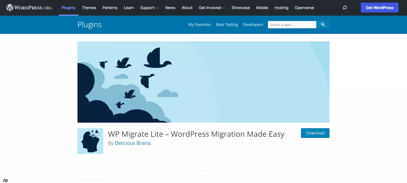 Imagen: Página de inicio del plugin de WordPress WP Migrate Lite