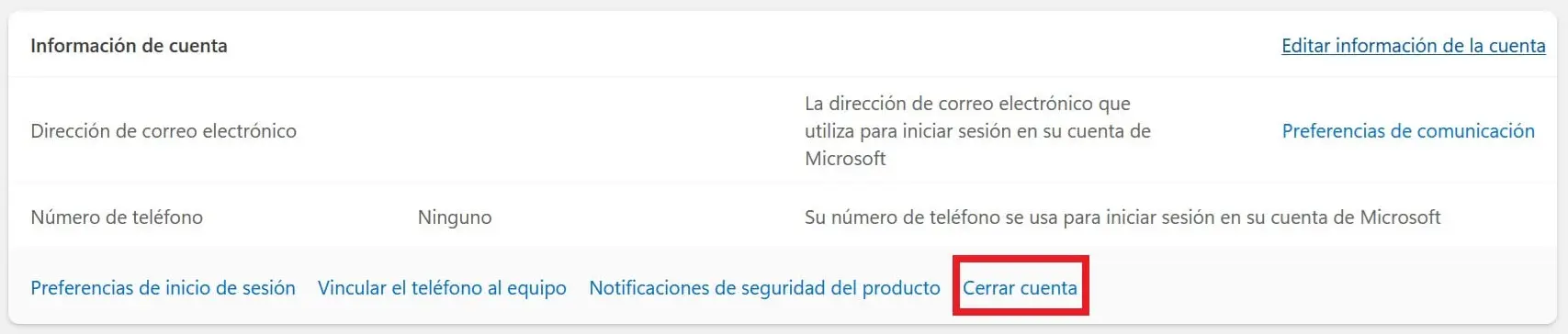 Imagen: Informaci&oacute;n de la cuenta de Microsoft en el navegador