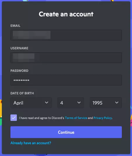 Imagen: Datos personales para crear una cuenta en Discord
