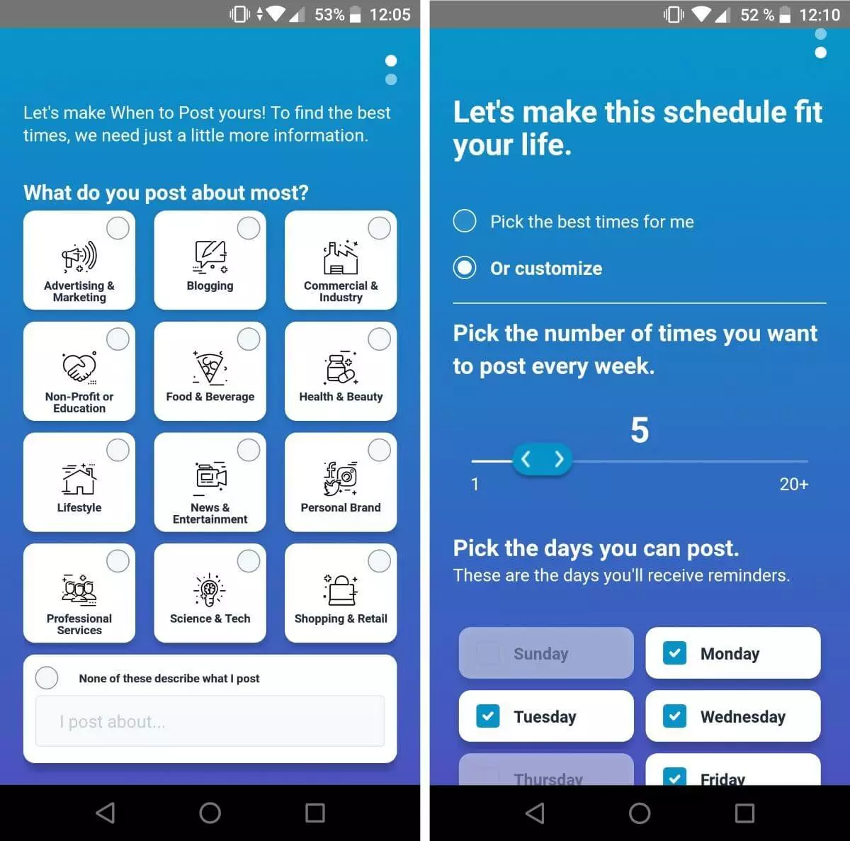 WhenToPost: configuración en la app de Android WhenToPost: configuración en la app de Android