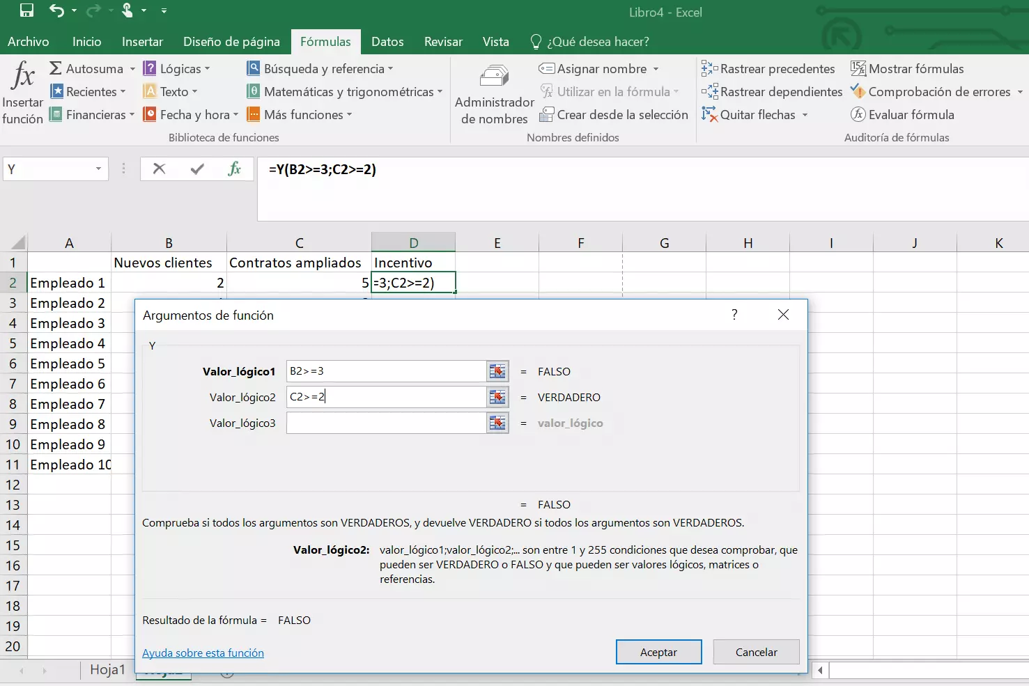 Imagen: Función Y en Excel: cuadro de diálogo de “Argumentos de función”.