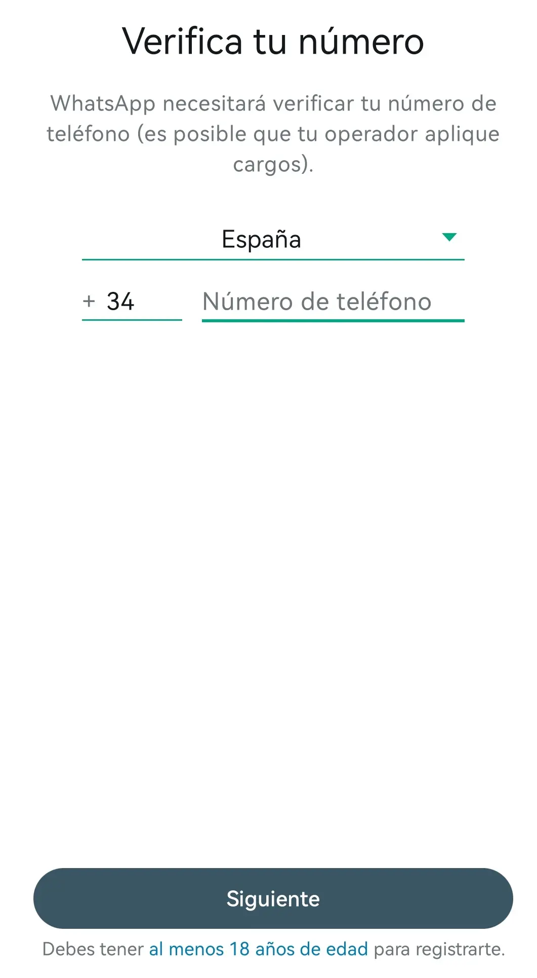 Introduce el número de teléfono para verificar WhatsApp Imagen: Introduce el número de teléfono para verificar WhatsApp