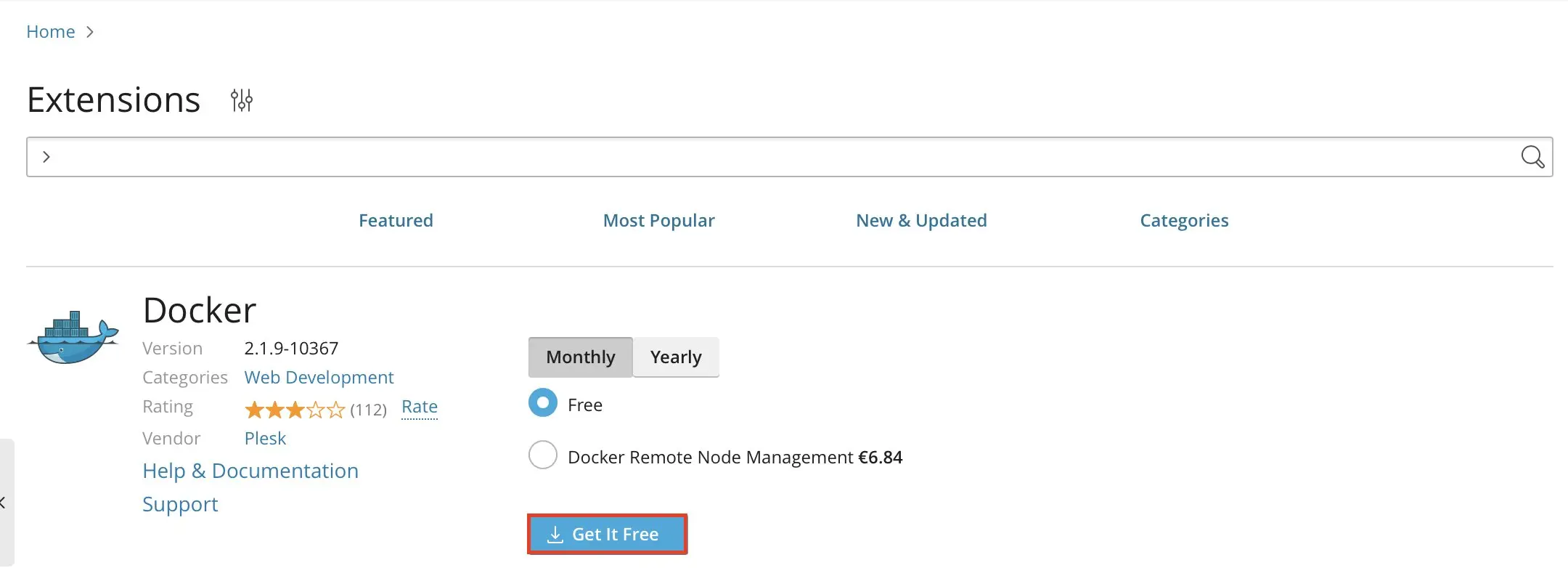 Imagen: Plesk: descargar Docker