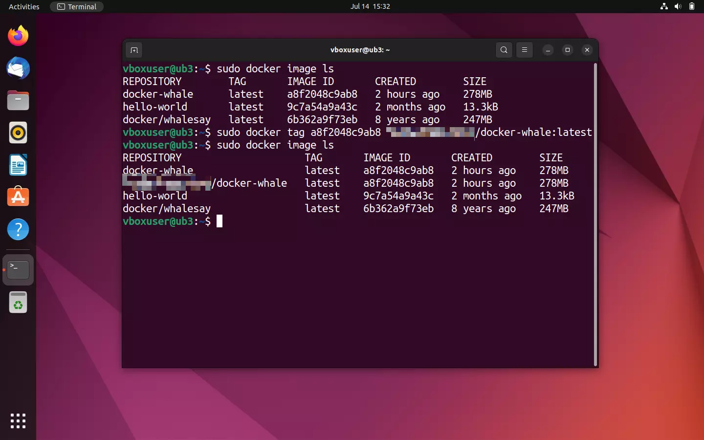 Terminal Ubuntu: vista general de las imágenes antes y después de taggear Terminal Ubuntu: vista general de las imágenes antes y después de taggear