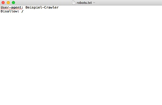 Captura de pantalla de un archivo robots.txt en el que se excluye un rastreador específico Imagen: Captura de pantalla de un archivo robots.txt en el que se excluye un rastreador específico